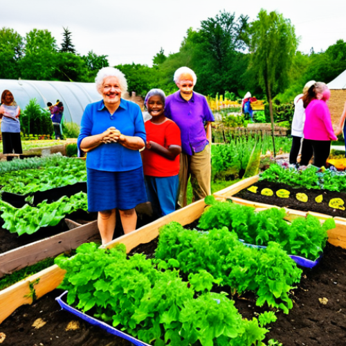 Home 17 Community Garden Gathering**
"A group of diverse, fully clothed people of varying ages are gathered in a vibrant community garden. They are tending to vegetable patches, laughing, and sharing produce. The garden is lush with a variety of plants and flowers. In the background are sustainable buildings constructed with natural materials like wood and straw bales. Warm, natural lighting, safe for work, appropriate content, fully clothed, modest attire, family-friendly, professional photography, perfect anatomy, correct proportions, well-formed hands, natural pose."
**