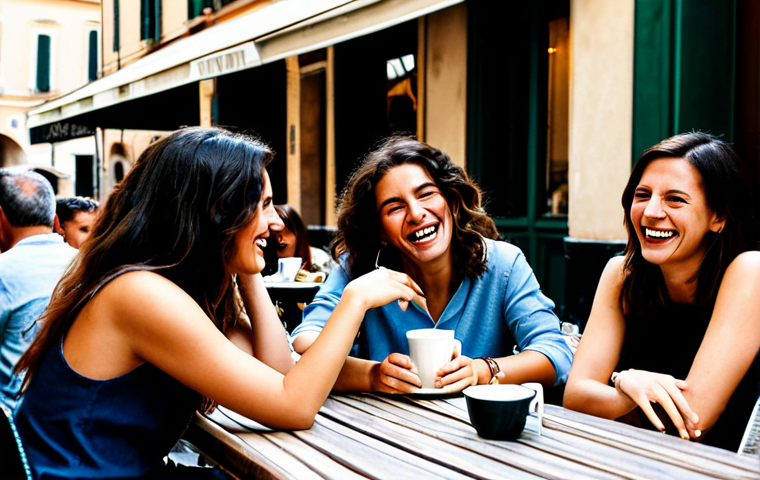 **
"A group of friends laughing and talking together around a table at an outdoor cafe in Rome, Italy. They are fully clothed in casual, stylish Italian fashion. The scene is warm and inviting, with natural lighting. Perfect anatomy, correct proportions, well-formed hands, natural pose, appropriate content, safe for work, fully clothed, family-friendly."
**